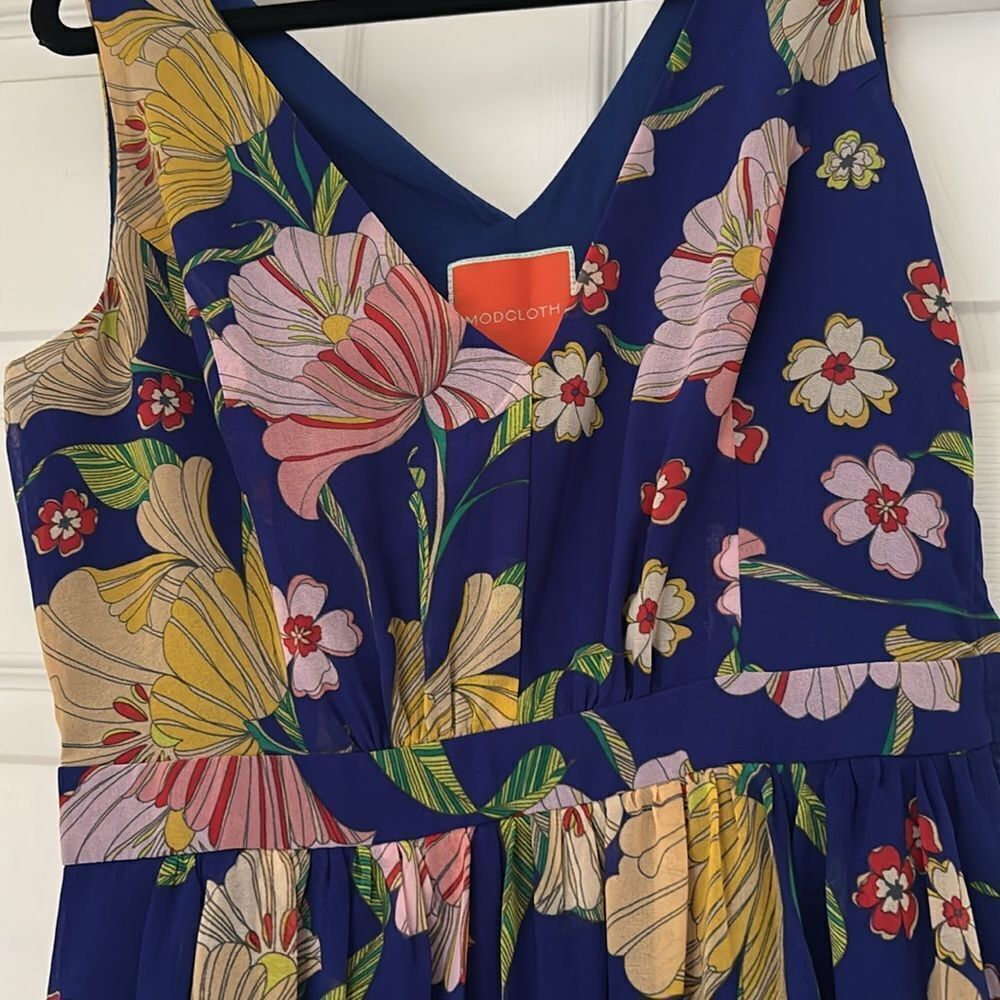 ModCloth “Muster the Length” Floral Maxi Dress Sapphire Blue Yellow Size Small - Picture 5 of 13